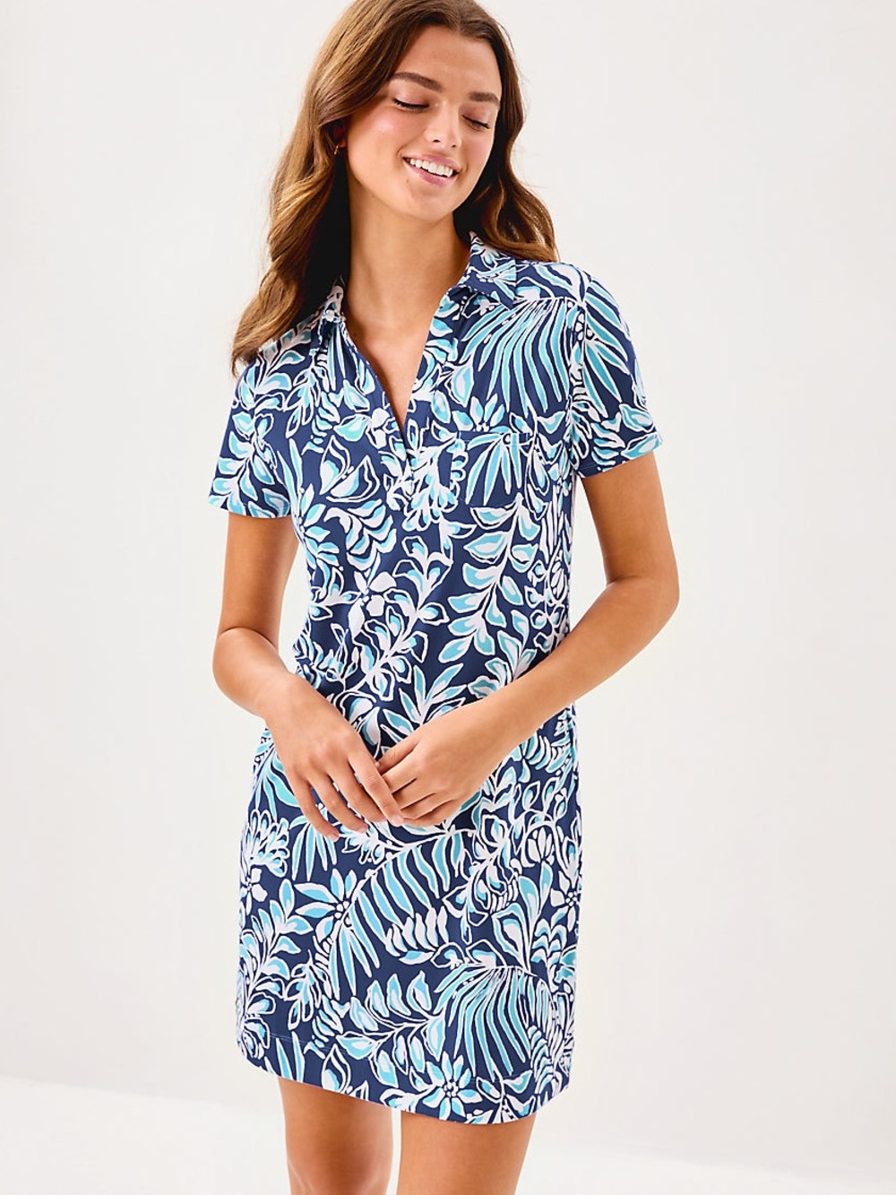 Lilly Pulitzer Dune UPF 50+ Short Sleeve Dress Sapphire Pool Summer Shorelines